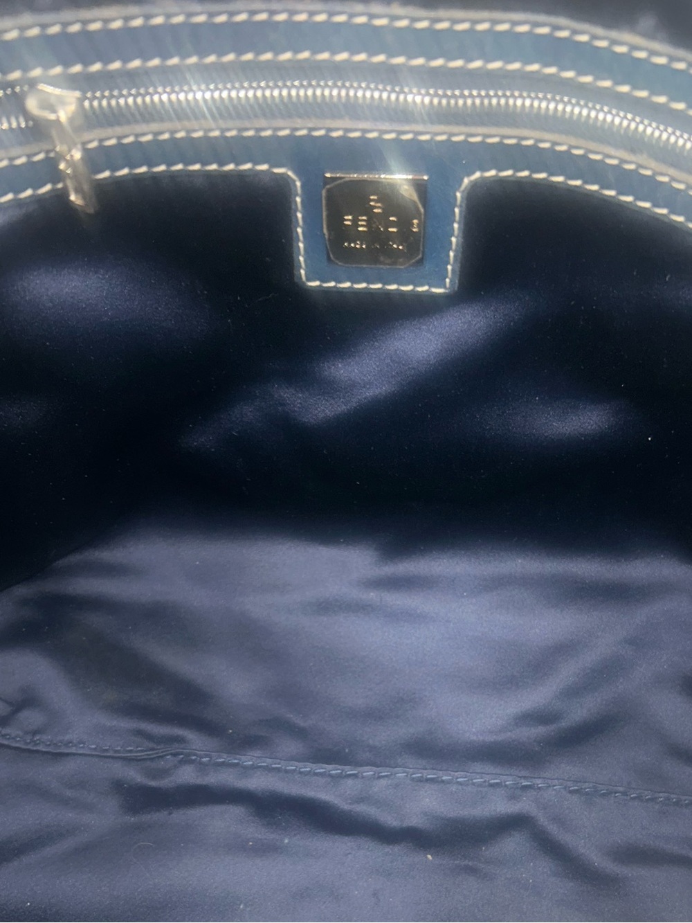 Fendi Vintage FF Zucca Jacquard Tote Bag Blue Leather Trim - Picture 9 of 10